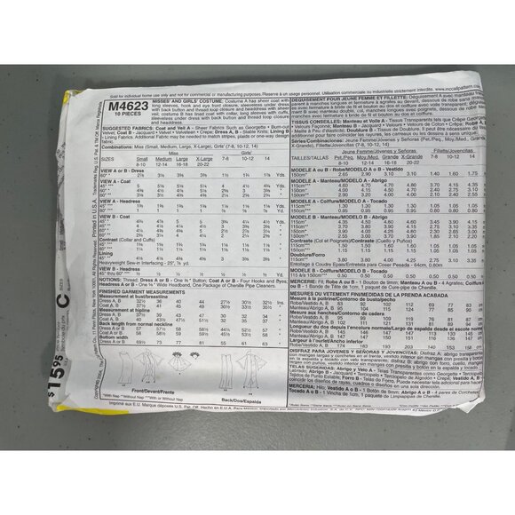 McCalls M4623 Costume Elvira Sewing Pattern Size S-XL Spider Web Vintage UNCUT - Picture 3 of 6